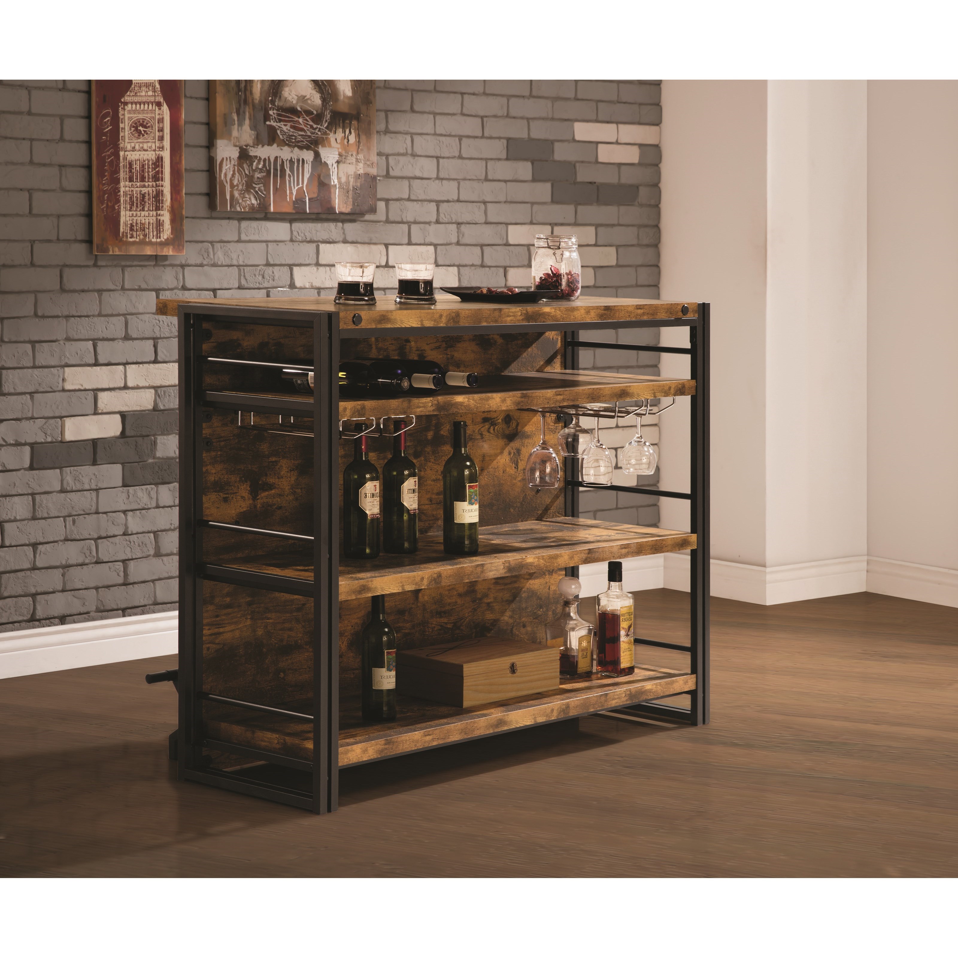 Coaster Bar Units and Bar Tables 130071 Rustic Bar Unit with Stemware